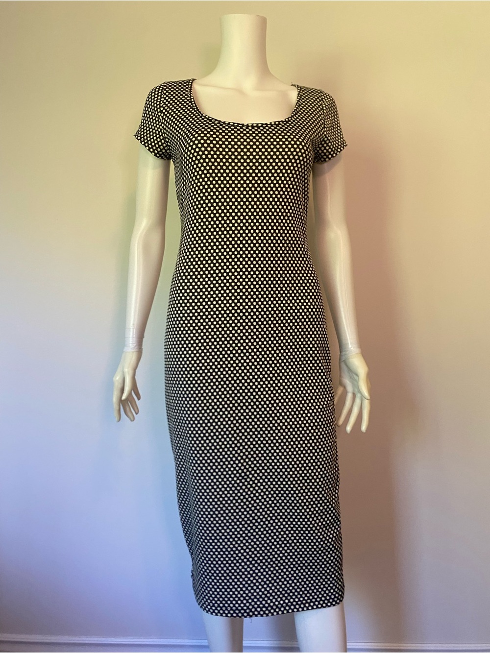 Polka Dot Scoop-Neck Black Midi Dress